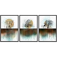 SIGNWIN 3 Piece Framed Canvas Wall Art Trees and Abstract Moon Landscape Canvas Prints Home Artwork Decoration for Living Room,Bedroom - 16