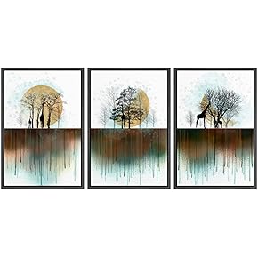 SIGNWIN 3 Piece Framed Canvas Wall Art Trees...