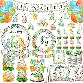 Dinosaur Baby Shower Decorations for Boy, It's a Boy Baby Shower Party Supplies Disposable Dino Plates Napkins Banner Tablecloth Cake Topper Balloon for Dinosaur Birthday Party Decorations, Serve 24