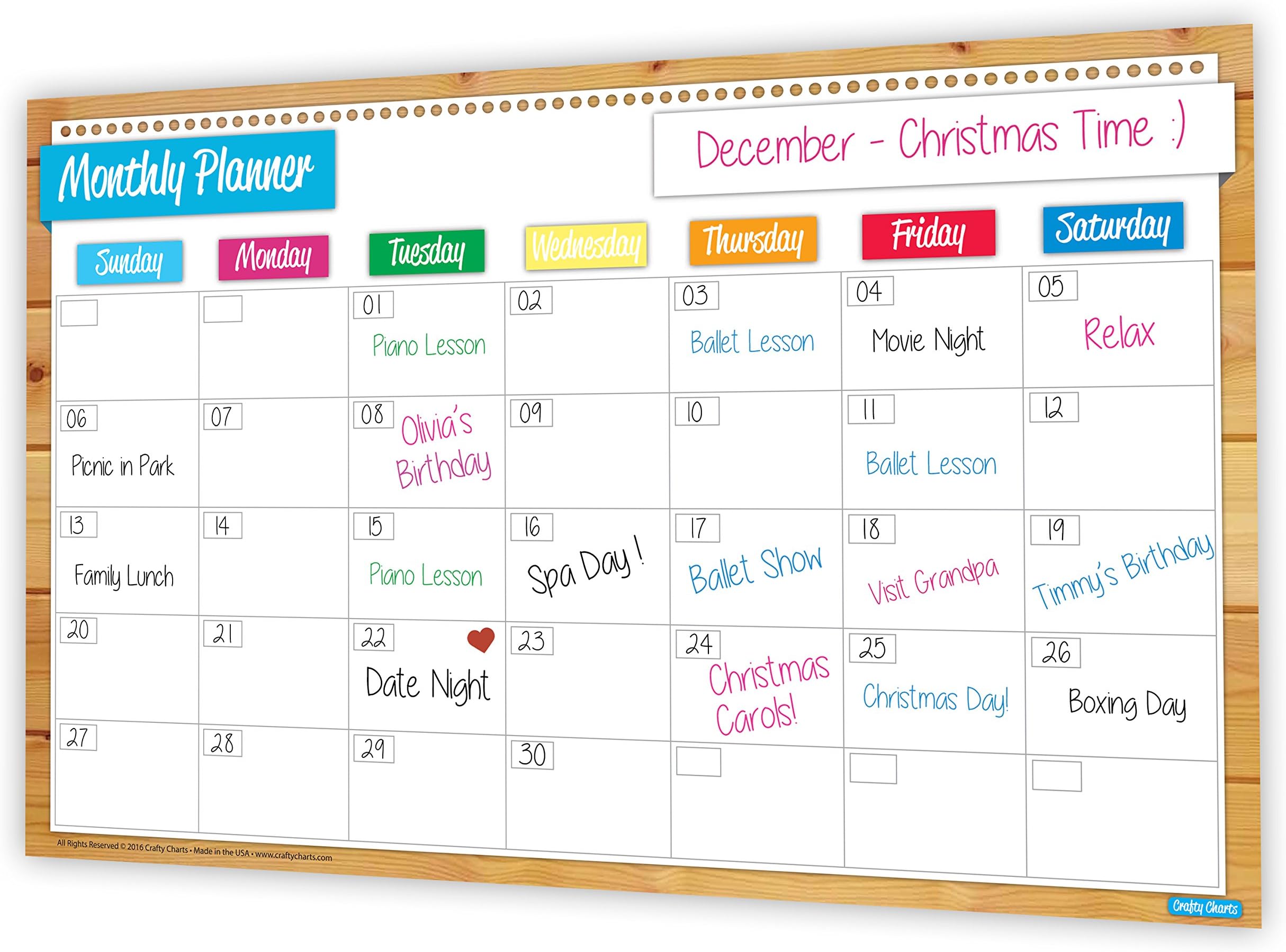 Crafty Charts - Magnetic Monthly Planner Flexible Dry Erase Board for Fridge / Reusable / Chore Chart / Academics / Agenda Organizer / Increases Productivity / Undated 11" x 17"