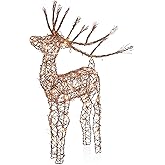 Alpine Corporation 35" Tall Outdoor Rattan Reindeer Lawn Decoration with 50 White LED Lights, Indoor/Outdoor Christmas Holiday Yard Decor Garden Display