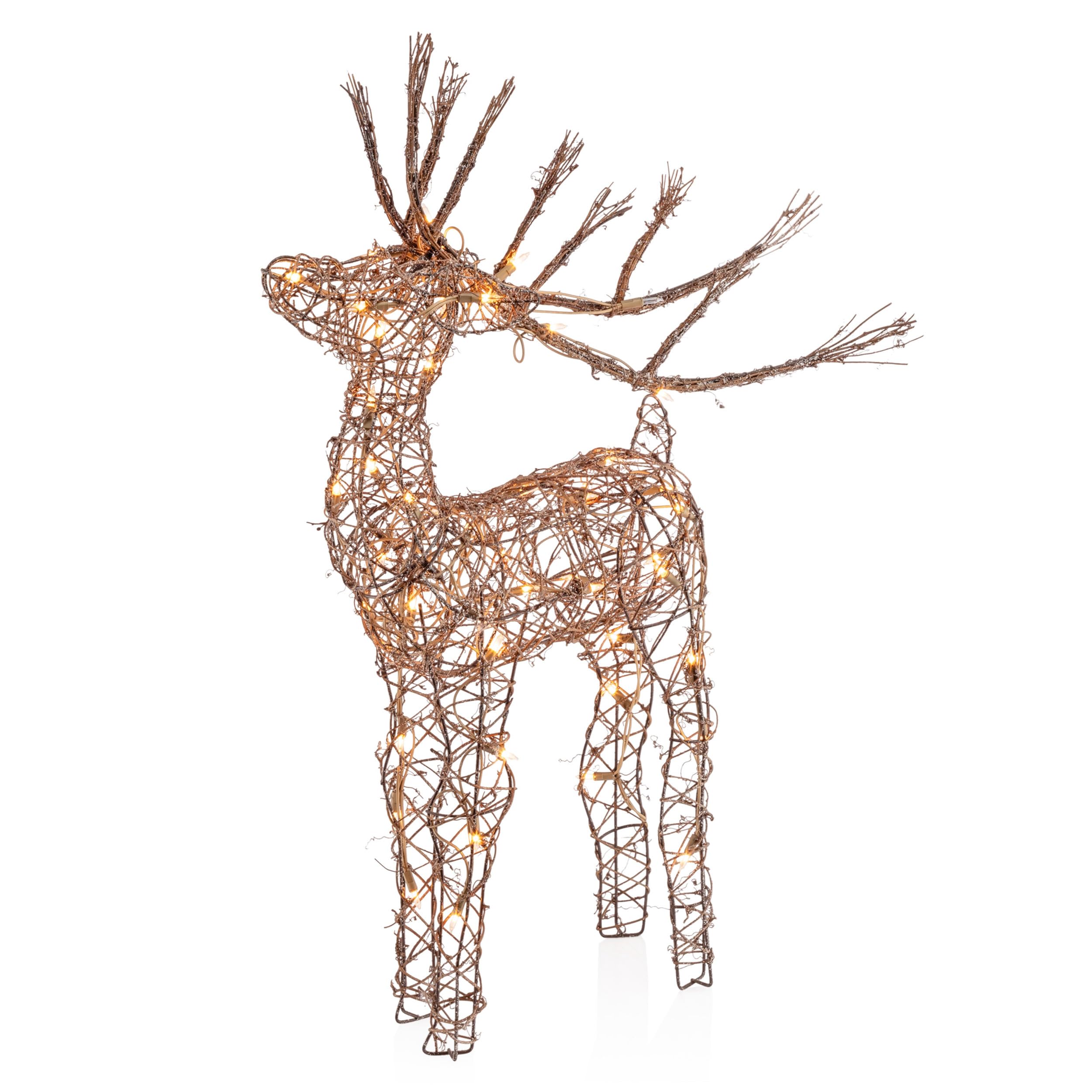 Photo 1 of Alpine Corporation 35" Tall Outdoor Rattan Reindeer Lawn Decoration with 50 White LED Lights, Indoor/Outdoor Christmas Holiday Yard Decor Garden Display
