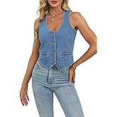Womens Denim Vest Sleeveless Cropped V neck Jean Vest Casual Y2K Button Down Suit Waistcoat Tops