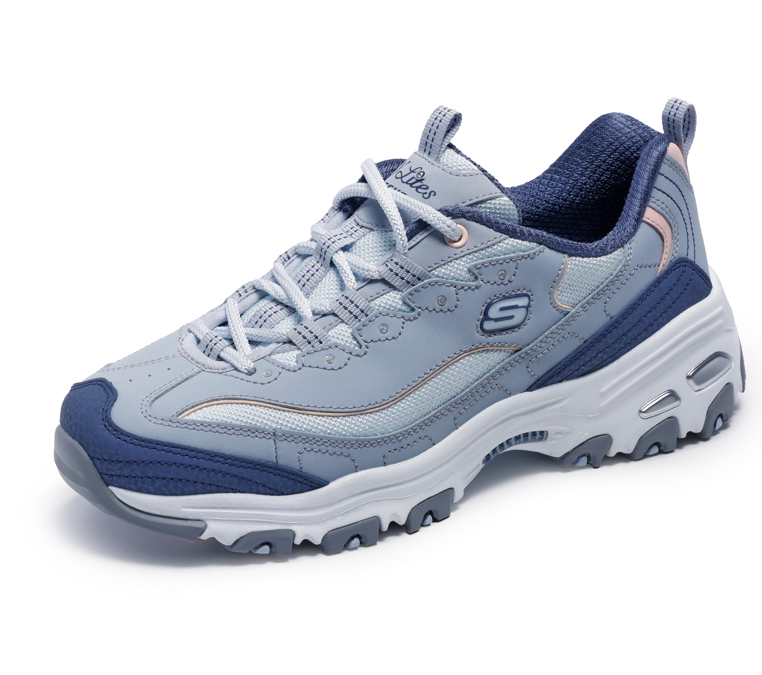 Skechers D’Lites-Popular Vote LBMT, 9.5 Wide Light Blue/Multi