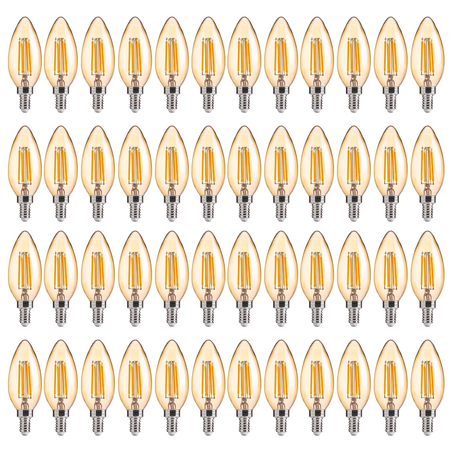 FLSNT Amber LED Candelabra Light Bulbs 40W Equivalent, B11 E12 LED Chandelier Bulbs, 2200K Warm White, Dimmable, 330LM, 48 Pack UL,CA65 Listed. Image