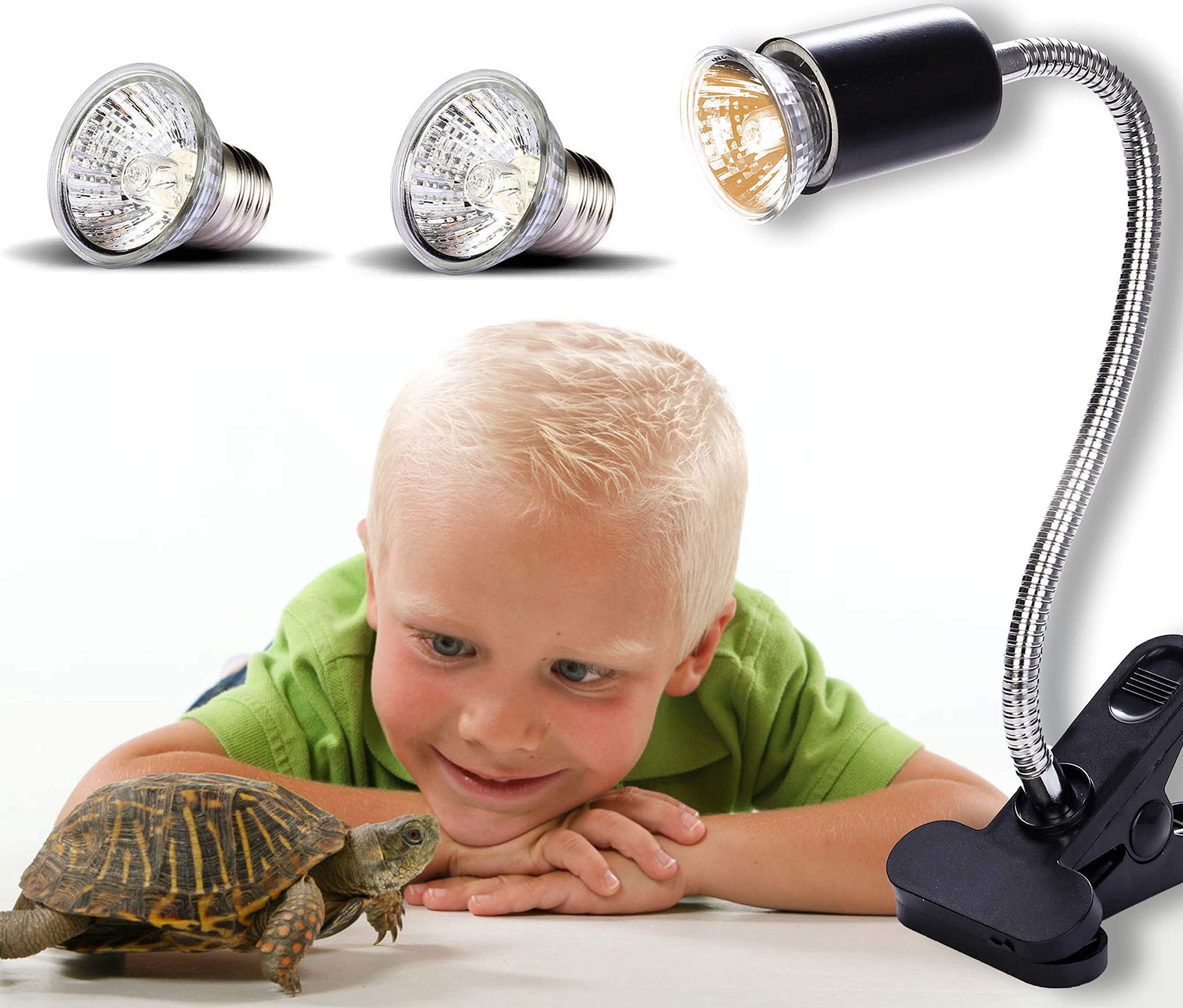 Heat Lamp, Heat Lamp for Reptiles, Heat Lamp Holder for Turtle Lamp, Heat Lamp Clip for Turtles Fixture Holder Clamp for E27 Adjustable Lamp Holder (1 Lamp Holder+2 Bulb)