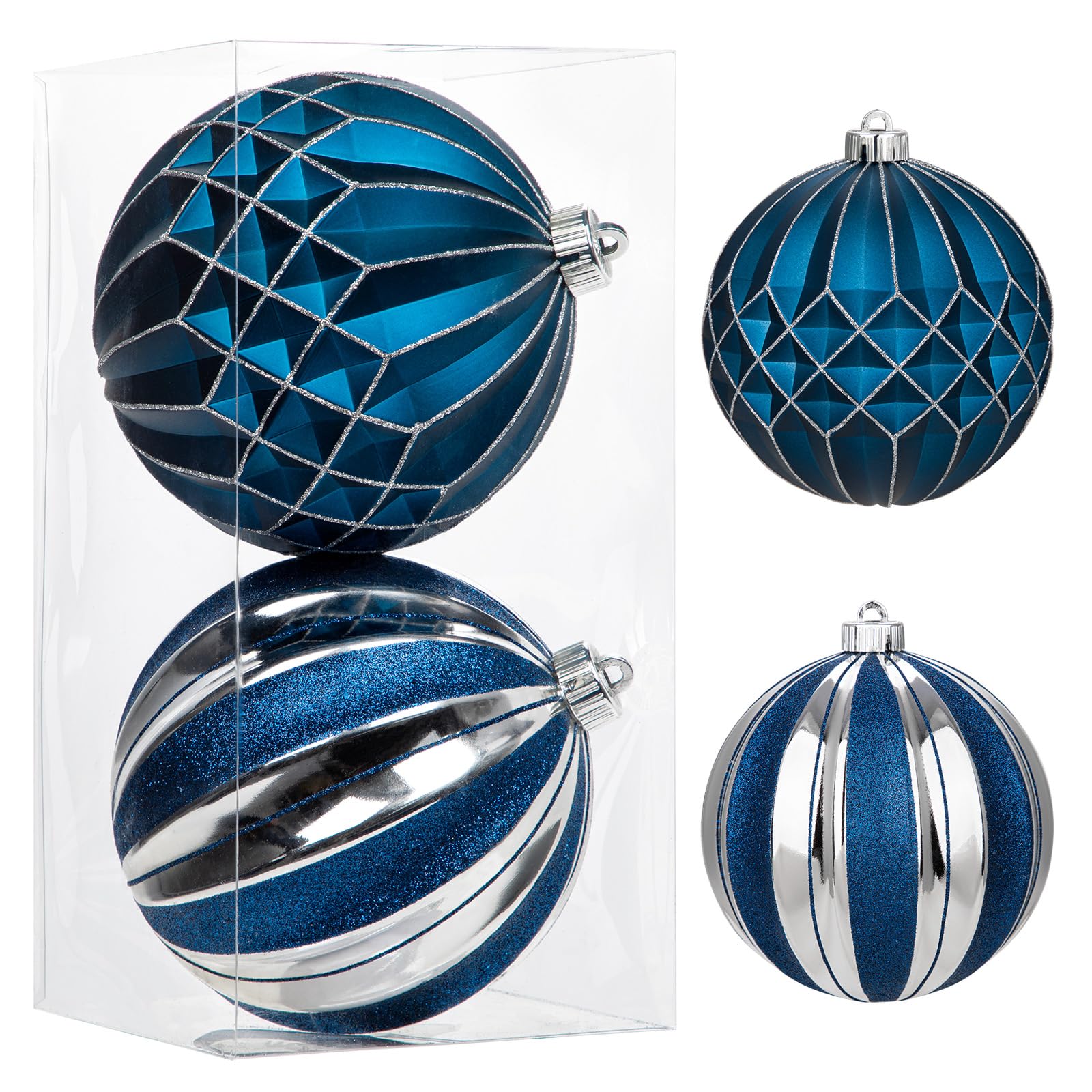 15cm/6 inch Extra Large Christmas Baubles 2 Pcs Shatterproof Xmas Balls Set Big Blue Baubles Xmas Ornaments for Christmas Tree Decorations Halloween Holiday Wedding Party Decor