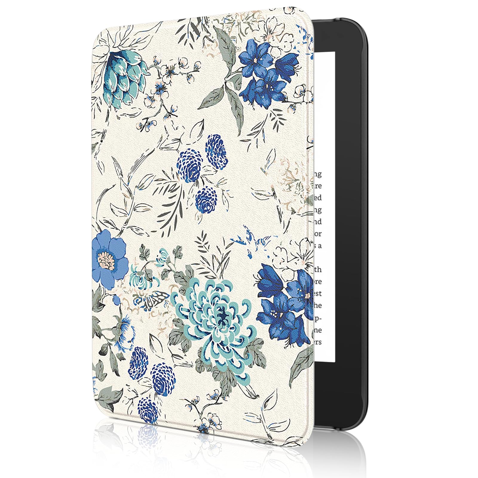 MoKo Case Fits 6" All-New Kindle (11th Generation-2024/2022 Release)& International Version, Lightweight Shell Cover with Auto Wake/Sleep for 11th Gen E-Reader, White Blue Floral — image 1