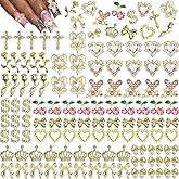 KACHIMOO 105 Pcs Nail Charms Gold Charms for Nails Nail Charms y2k Heart Cherry Rose Cross Dollar Bow Crown Nail Charms and Gems for Women Nail Art DIY Design