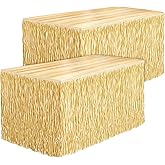 Fovths 2 Packs Luau Grass Table Skirt Fringe Straw Grass Skirt 108 x 30 Inch Hibiscus Hawaiian Table Skirts Rectangle Tropical Luau Party Decorations for Hawaiian Luau Decorations