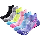 J.WMEET Womens Ankle Socks Athletic Cushioned Breathable Performance Sport Tab Cotton Quarter Women's Running Socks 6 Pack