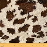 Feelyou Kids Cow Fur Printed Fabric By The Yard Cowhide Pattern Upholstery Fabric for Chairs 1 Yard Girls Farmhouse Western Farm Animal Skin Decorative Soft Flannel Brown