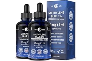 LCG LABS Methylene Blue Pharmaceutical Grade - Methylene Blue 1% - Liquid Drops Aqueous Solution 10 mg / 1 ml - Third Party Tested - Formaldehyde & Alcohol-Free - 2-Pack, 1.7 Fl OZ