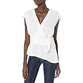 SUGARLIPS Women's Dakkota Belted Surplice Wrap Top, White, Small