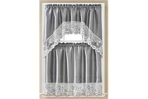 GLORY RUGS 3pc Evelyn Kitchen Curtain and Valance Set – 1 Swag Valance and 2 Tiers (30"x36" Each), Valance (60"x36")