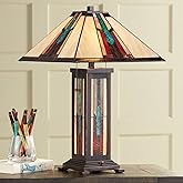 Robert Louis Tiffany Ranier Mission Tiffany Style Table Lamp with Nightlight 25" High Bronze Brown Antique Stained Art Glass 