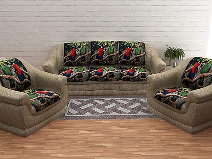 Cloth Fusion Traditional Colors of India 10 Pcs Sofa Covers Set of 5 Seater Sofa- Parrot