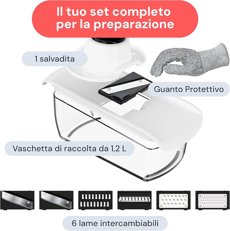 Pro Core - Mandolina per Verdure e Affettatrice Julienne 6-in-1