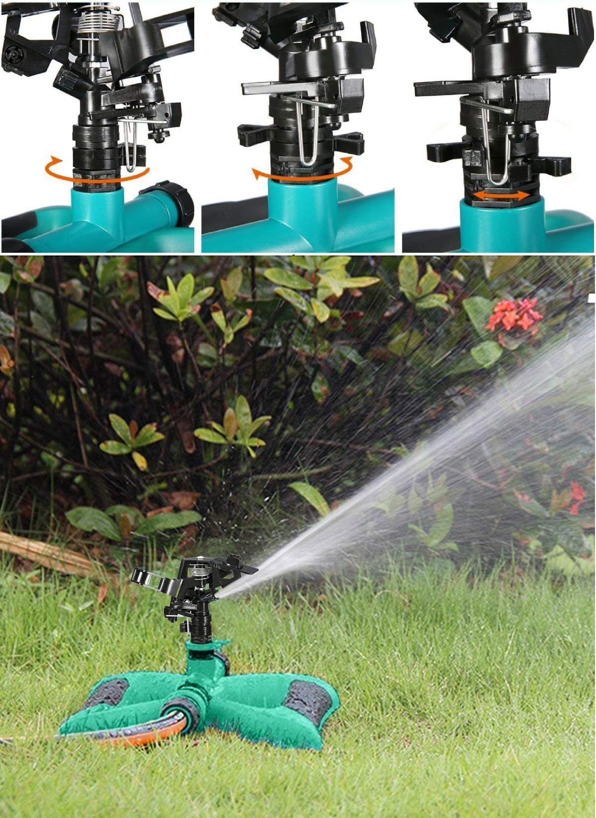 ALLESCOOL Garden Sprinkler, 360° Fully Circle Rotating Water Sprinkler Garden Pipe Hose Irrigation, 2 Sprinkler Head for Gardens & Lawns Irrigation