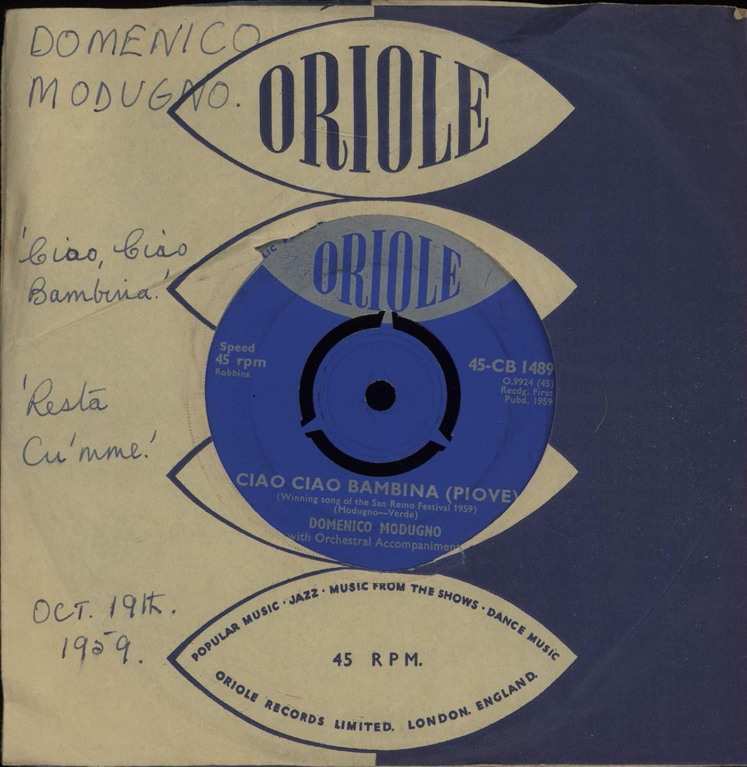 Domenico Modugno Piove Ciao Ciao Bambina