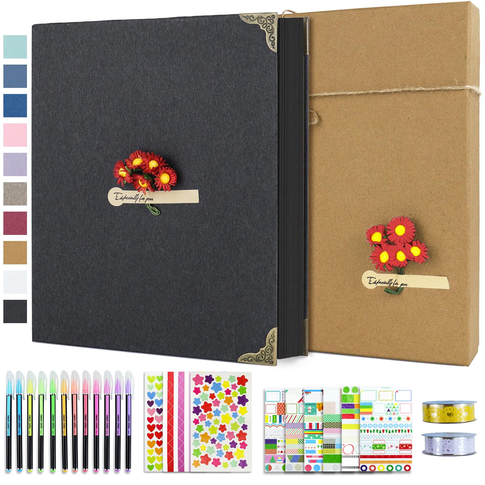 Vienrose 8.5 x 11 Inch Photo Album Scrapbook 60 Pages Hardcover 8.5 x 11 Inch with DIY Scrapbooking Kit 3 Rings Black Paper Scrapbook for Lover Friends Kids Anniversary Wedding Gift โ image 1