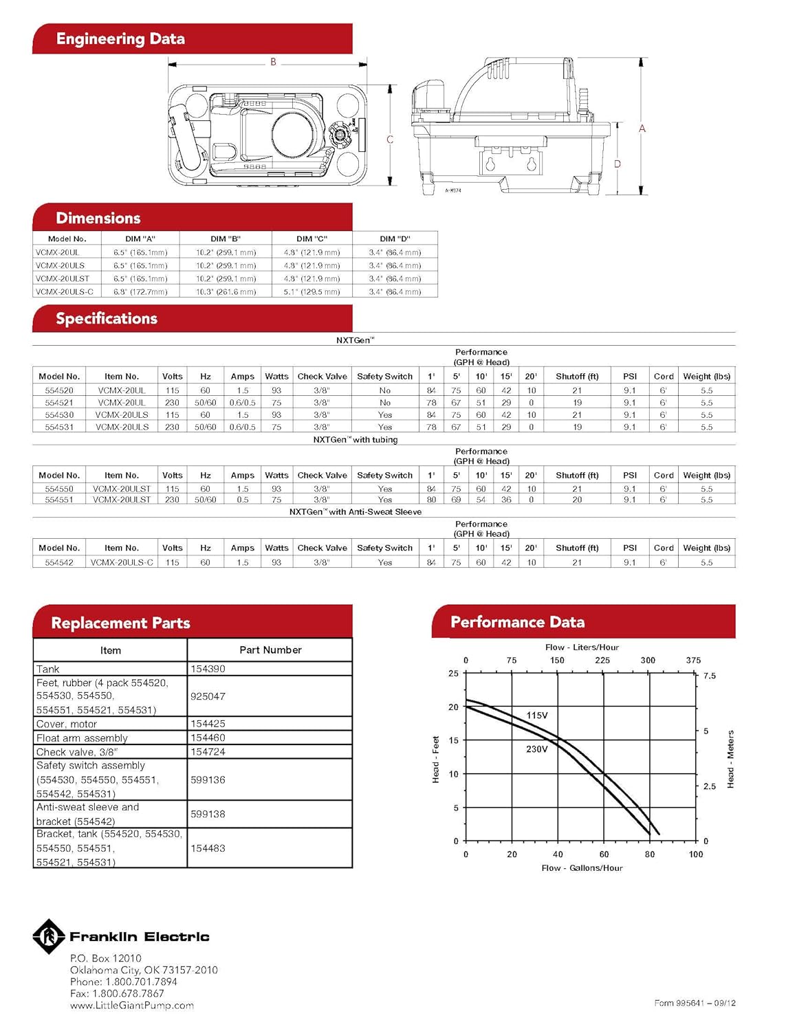 Little Giant 554542 VCMX-20ULS-C 84 GPH 115V Automatic Condensate Removal  Pump w, N/A - Portable Power Water Pumps - Amazon.com