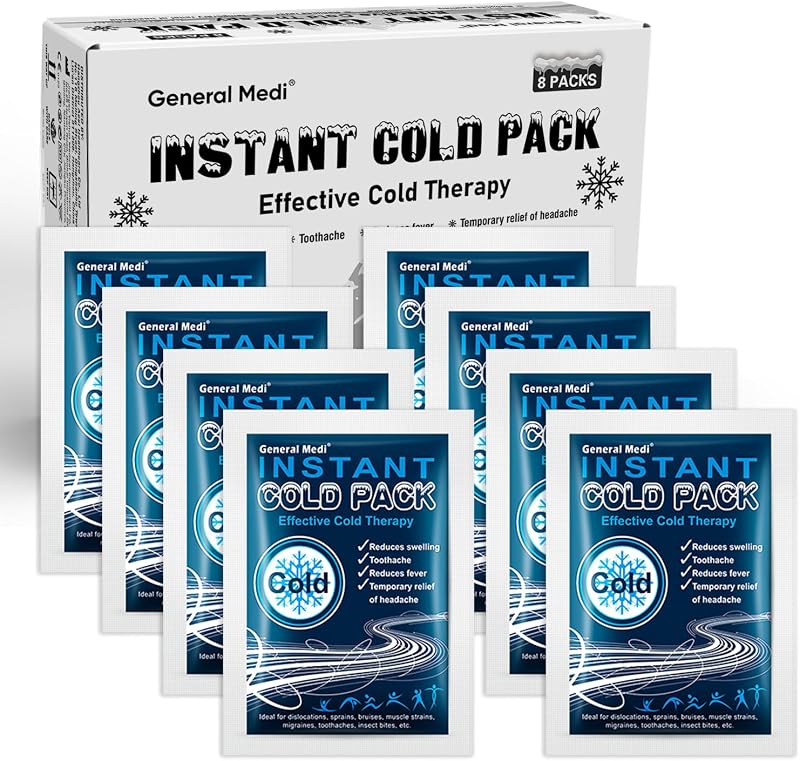General Medi Instant Ice Cold Pack 4x5.5 inch, 8 Pack