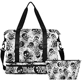 MNSRUU Travel Duffel Tote Bag Skulls Black Grey Paisley Sports Duffel Bag with Wet Pocket Weekender Overnight Bag for Women Men Gym Bag, Carry On Bag Hospital Bag for Labor & Delivery