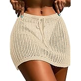 SECRETEYARD Womens Crochet Cover Up Shorts Hollow Out High Waist Tie Front Knit Swimsuit Beach Skirt Coverups