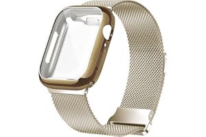 Geoumy Metal Magnetic Bands Compatible for Apple Watch Band 38mm with Case, Stainless Steel Milanese Mesh Loop Replacement Strap Compatible with iWatch Series 8/7/6/5/4/3/2/1 SE Women Men,Brown Gold