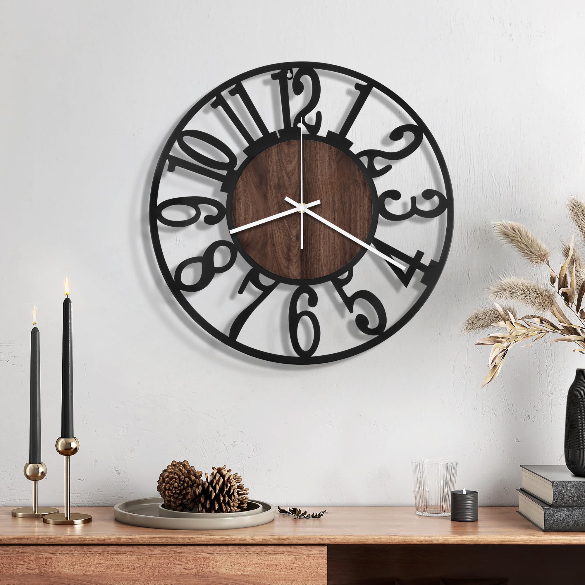 Photo 1 of Maxstar Wall Clock Battery Operated,Silent Non-Ticking Modern Rustic Metal Round Clocks Small for Living Room/Bedroom/Office/Kitchen/Farmhouse Home Decor-12 Inch(Brown-Wood)