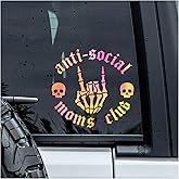 MYMKO Anti-Social Mom Club Skull Decal, Aesthetic Skeleton Car Window Decals, 6 Inches UV DTF Tranfer Car Stickers, Halloween Weatherproof Car Truck Window Bumper Sticker, Car Decals for Boy Girl
