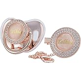 MIYOCAR Custom Any Name Can Make Personalized Bling Pacifier and Pacifier Clip Set (Rose Gold)