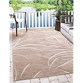 Unique Loom Outdoor Botanical Collection Area Rug - Orlando (6' 1" x 9' Rectangle, Beige/ Cream)