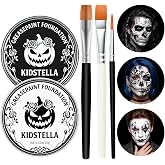 Black White Face Body Paint, Oil Based Halloween Makeup Set with Brushes | Cosplay Costume SFX Makeup for Skeleton Clown Ghost, Cream Formula, 3 Precision Brushes, Waterproof, Non-Toxic, Long Lasting