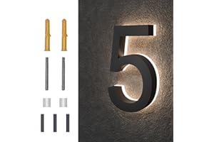 MIDIT 5 Inch Backlit LED House Numbers, Waterproof Stainless Steel, High Transparency Acrylic, LED Illuminated Home Address Number, Lighted House Numbers, Modern Address Numbers, 5 Inch Number 5