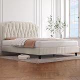 Yaheetech 5ft King Bed Frame Upholstered Platform Beige Velvet view 3