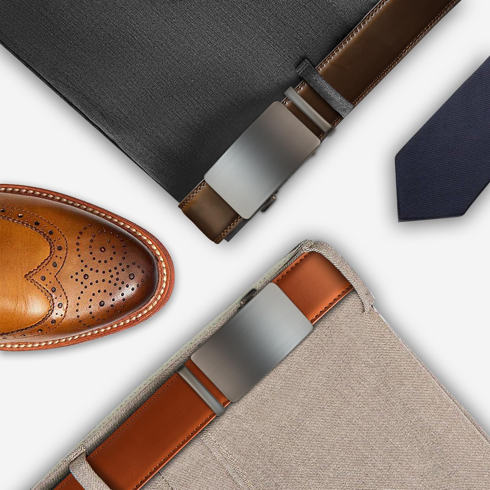 TANGCHAO Gürtel Herren,Ledergürtel Ratsche Automatikschließe für Herren Business Anzug Jeans, 35mm Gürtel,Größe Einstellbar, Braun 24, Länge 115cm (28"-37" taille verstellbar) 6