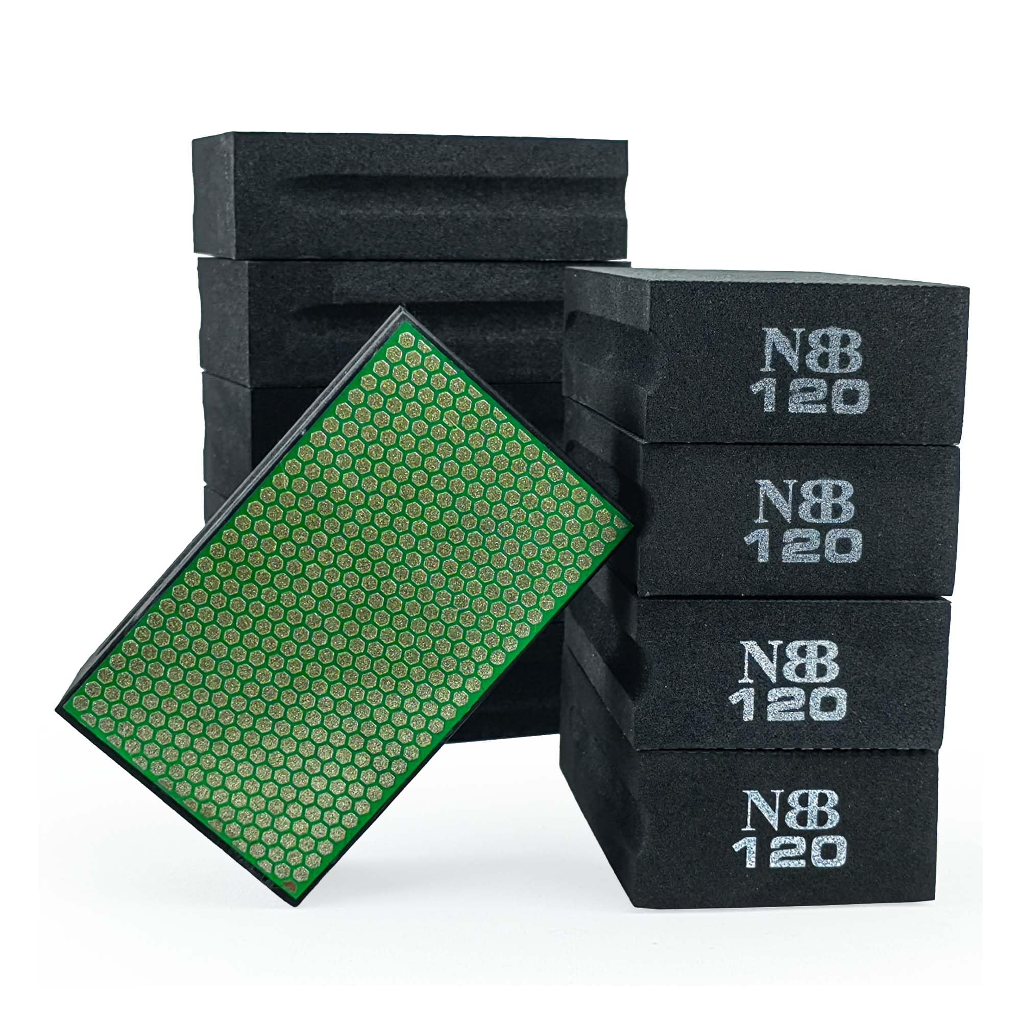 NBB Diamond Sanding/Polishing Pad Diamond Hand Buffing Pad Sanding Block with Foam Sponge Backing for Buffing and Grinding Sharp Edges and Plane of Granite Marble Stone Glass Ceramic (10, 120#H)
