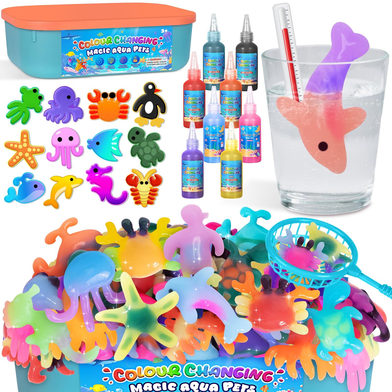Thedttoy Colour-Change Magic Water Gel,22 PCS Magic Elves Kit Aqua Sprite Water Bead Sensory Squishy Toys for Kids 3D Aqua Park Set for 3+ Girls Boys Birthday Gift