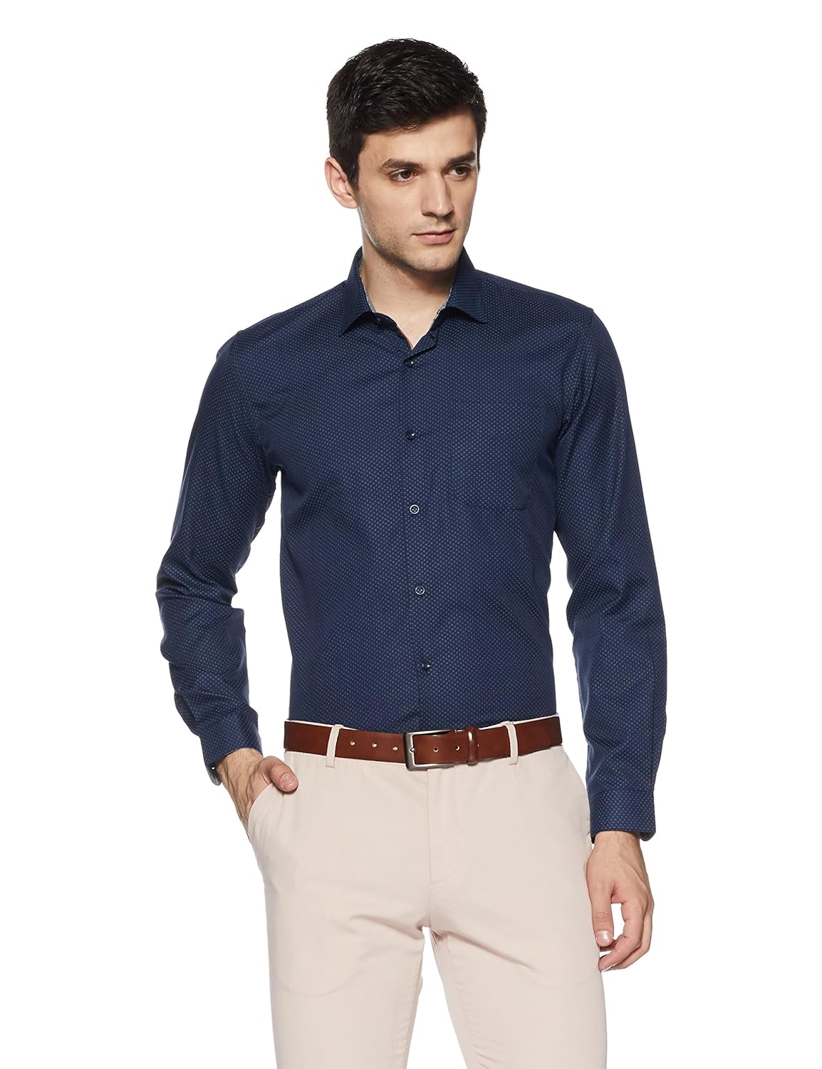 peter england men's printed slim fit formal shirt