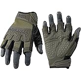 HANDLANDY Tactical Fingerless Impact Gloves for Men, Padded Grip Half Finger Work Gloves, Utility Trucker Driver Gloves (Army Green, Small (Pack of 1))