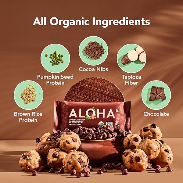 ALOHA ORGANIC PLANT BASED PROTEIN BARS CHOCOLATE CHIP COOKIE DOUGH, 1.98 OZ,(PACK OF 12)