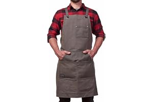 Hudson Durable Goods Heavy Duty Waxed Canvas Work Apron with Tool Pockets (Black), Cross-Back Straps & Adjustable M to XXL (Grey)
