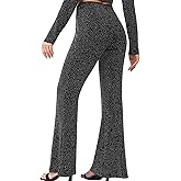 HAIGVYORN Women's Rhinestone High Waisted Bell-Bottoms with Sequin and Elastic Flared Pants 70s Disco Party Club Pants