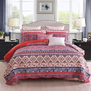 Qucover Tagesdecke Bettdecke Steppdecke Bettuberwurf Reine Baumwolle Bunt Patchwork Im Vintage 230 X 250 Cm Inkl Kissenbezug Amazon De Kuche Haushalt