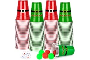HLHLLSW 60 PCS Christmas Cup Pong Game Set - 16 Oz Red & Green Plastic Party Cups with 10 Red&Green Balls for Holiday Party Games, Family Gatherings, Christmas Party Supplies