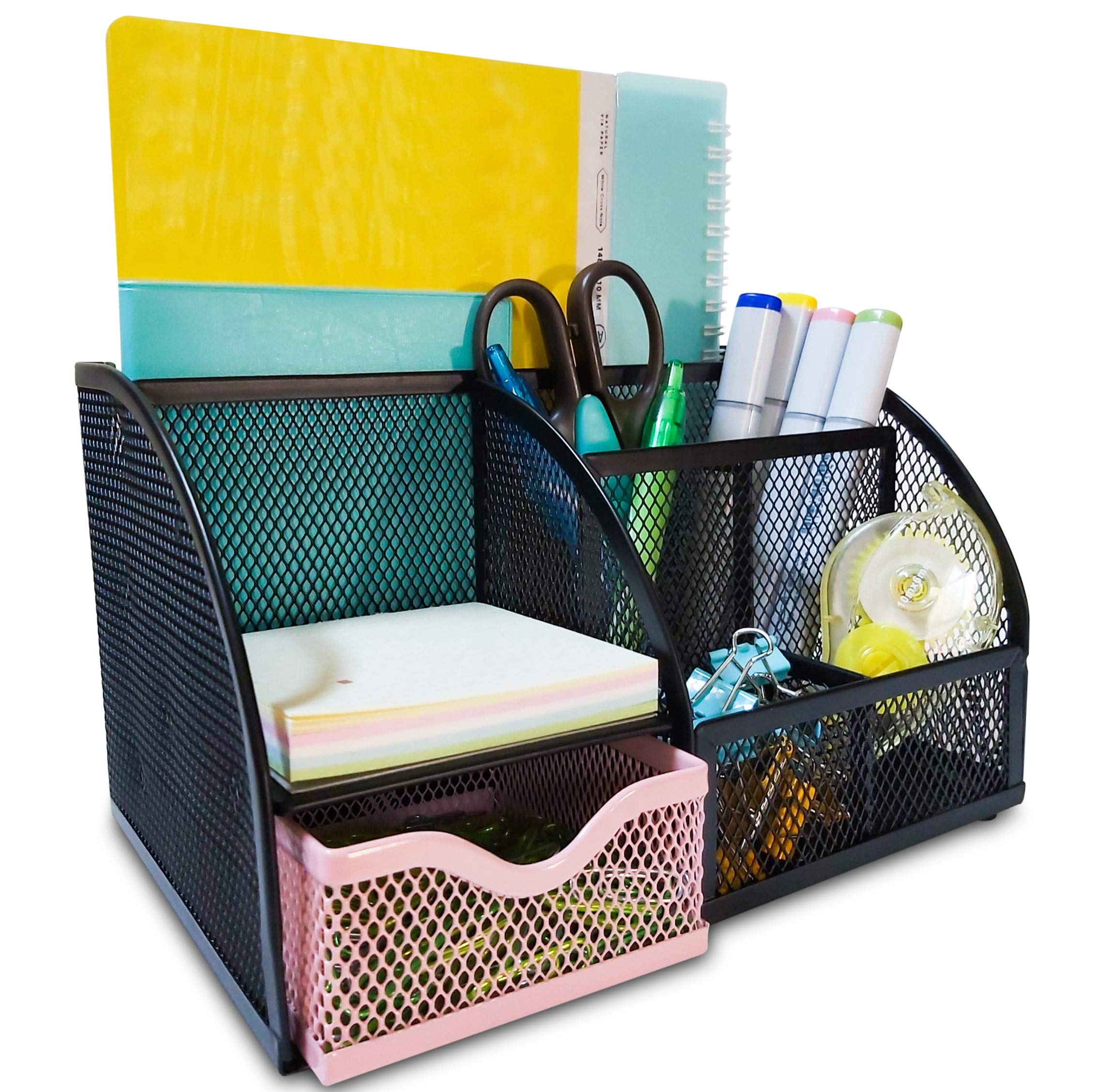 Mesh Desk Organizers Keep Office Supplies in 1 Place - Desktop Organizer, Office Organizer for Desk Organization, Desk Organizer – Black/Pink