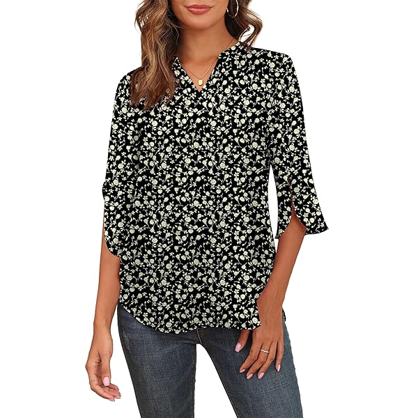 TAOHUADAO Womens 2025 Summer 3/4 Sleeve Tunic Tops Plus Size