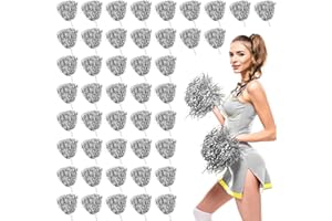 JERIFY 60 Pcs Cheerleading Pom Poms Metallic Foil Cheer Pompoms Bulk with Plastic Handle Cheering Costume Accessory for Football Basketball Cheering Squad Team Spirit Dance Sport Stage Performance